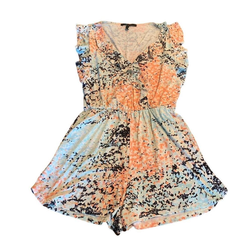 BCBGMAXAZRIA Women's Multicolor Wrap Floral Ruffle Romper Small